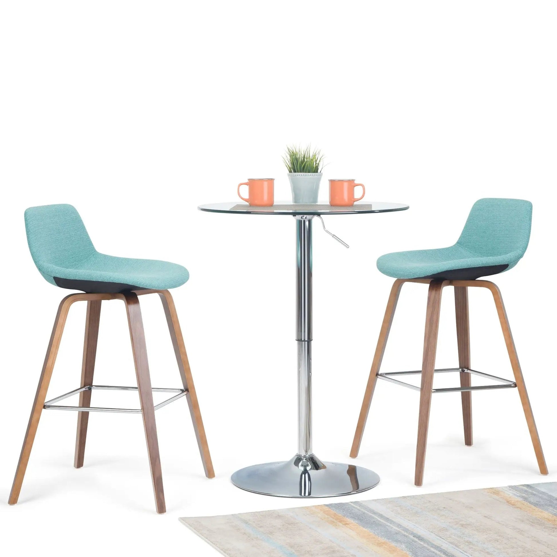 Randolph Bentwood counter/bar height stool set of 2 with teal fabric seats and wood legs on Tampa Home & Garden Store