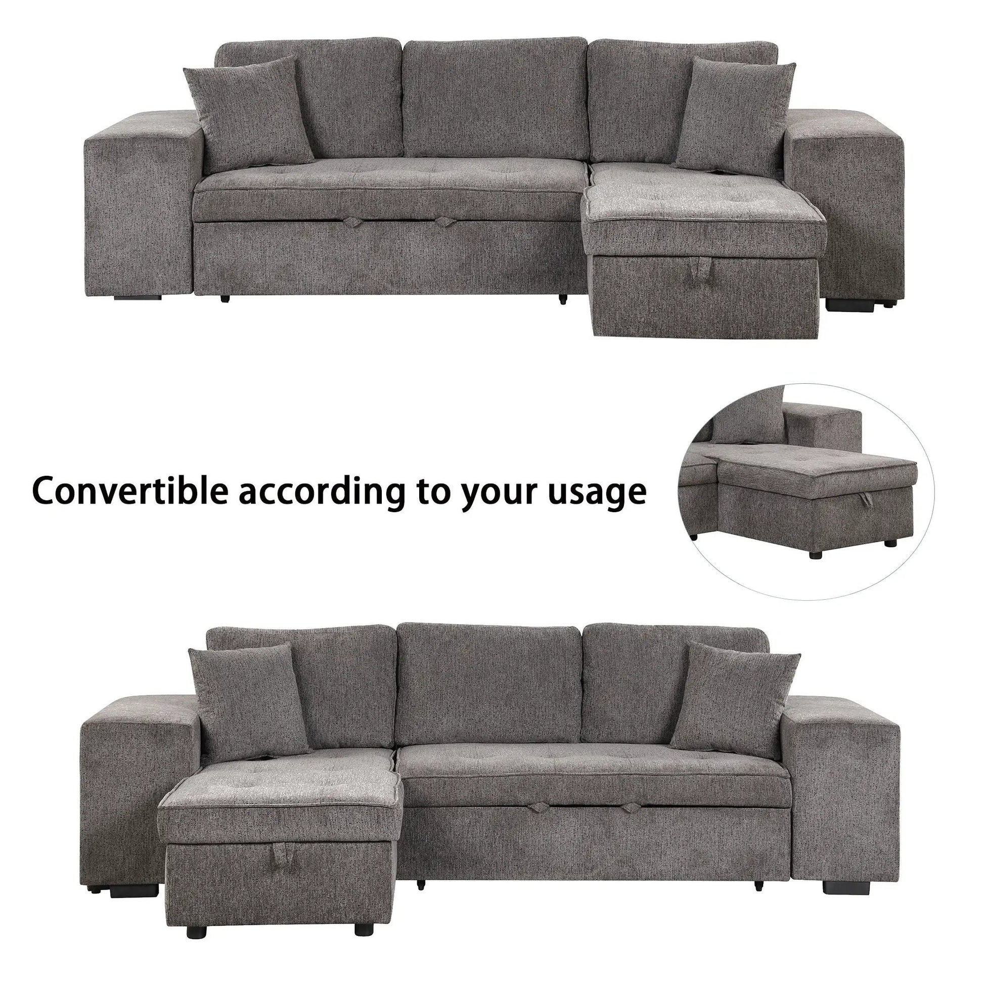 L-shaped gray sleeper sofa with storage chaise and 2 stools Unique Piece Furniture on Tampa Home & Garden Store