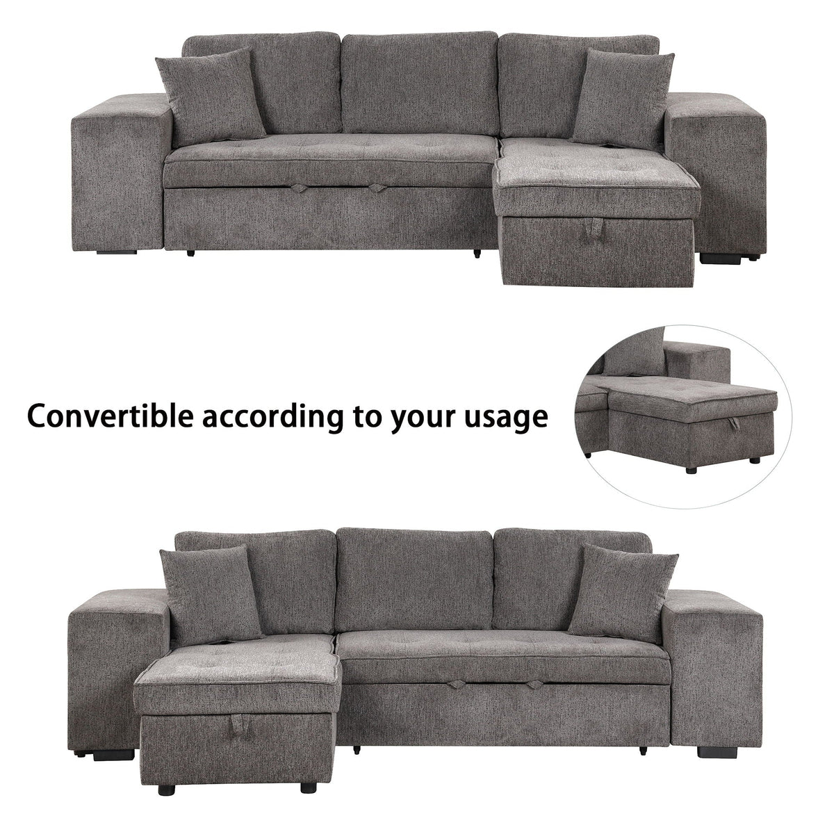 L-shaped reversible sectional sofa with chaise and storage ottoman HouseOfZazla on Tampa Home & Garden Store