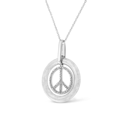 Dancing peace sign pendant in matte .925 sterling silver with diamond accents on 18in chain on Tampa Home & Garden Store