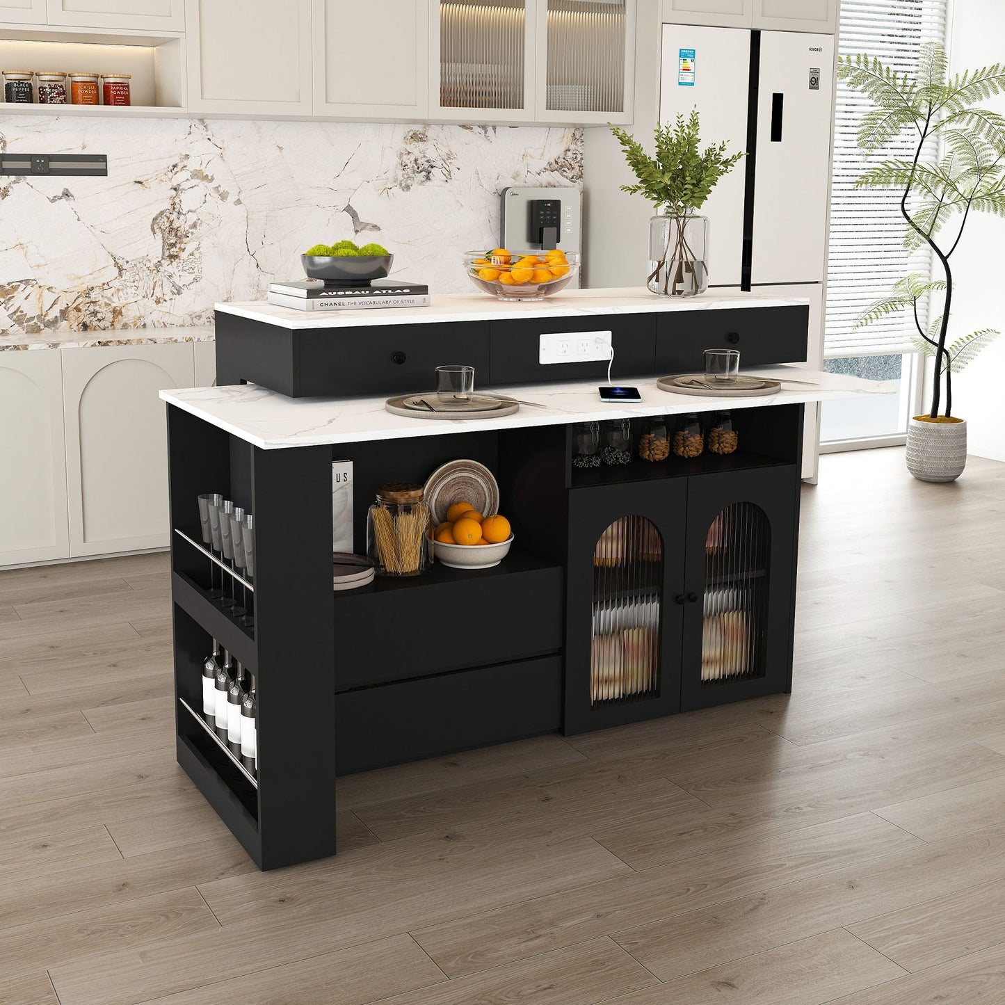Kitchen Island with Extendable Rotating Table