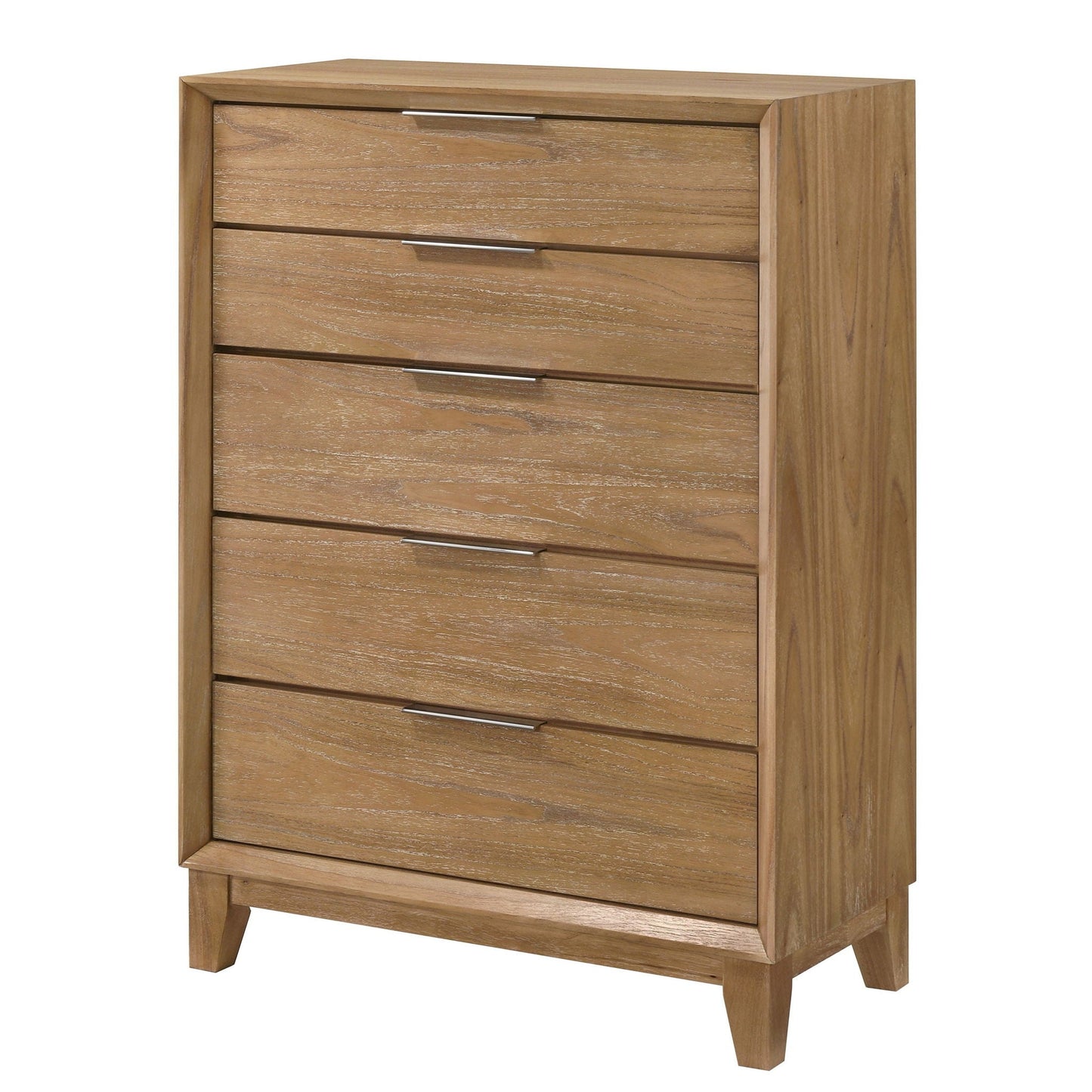 Natural Wood 5 Drawer Tall Chest for Bedroom