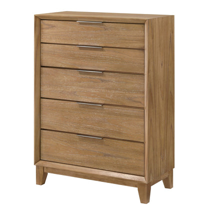 Natural Wood 5 Drawer Tall Chest for Bedroom