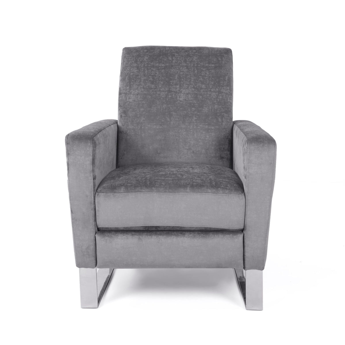 Bolt upholstered recliner chair with gray fabric and stainless steel base on Tampa Home & Garden Store