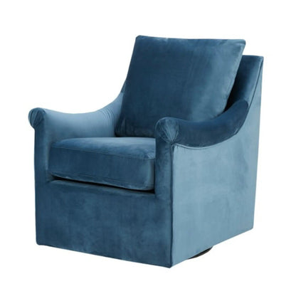 Blue Velvet Swivel Chair with Curved Arms