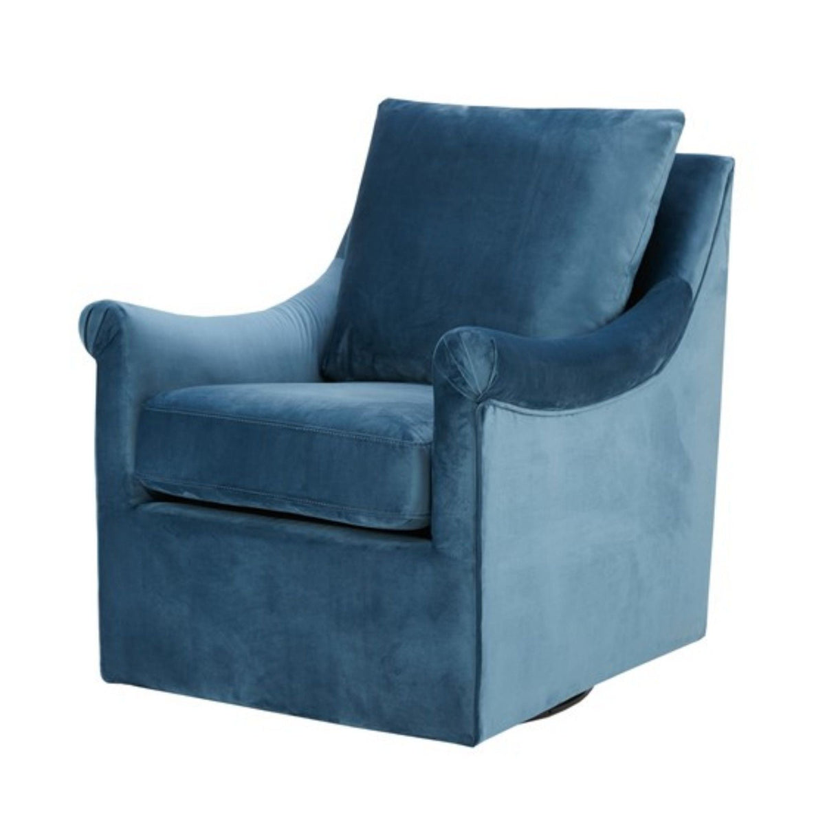 Blue velvet swivel chair with curved arms and straight back by HouseOfZazla on Tampa Home & Garden Store