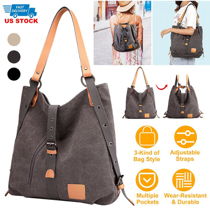 GemGear canvas tote bag with gray body and tan leather straps, convertible tote to backpack on Tampa Home & Garden Store