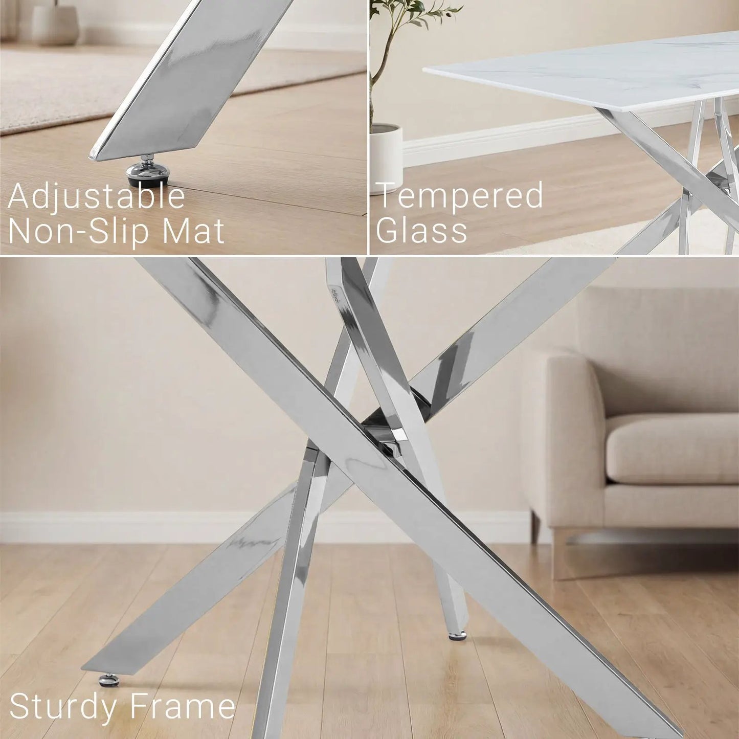 Modern Rectangular Dining Table with Metal Frame