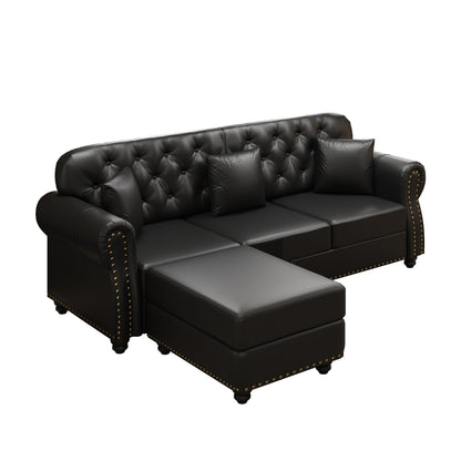 Upholstered Sofa with Nailhead and Ottoman