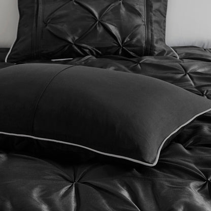 7 Piece Tufted Comforter Set Black Queen with white piping by HouseOfZazla, Quilts & Comforters on Tampa Home & Garden Store