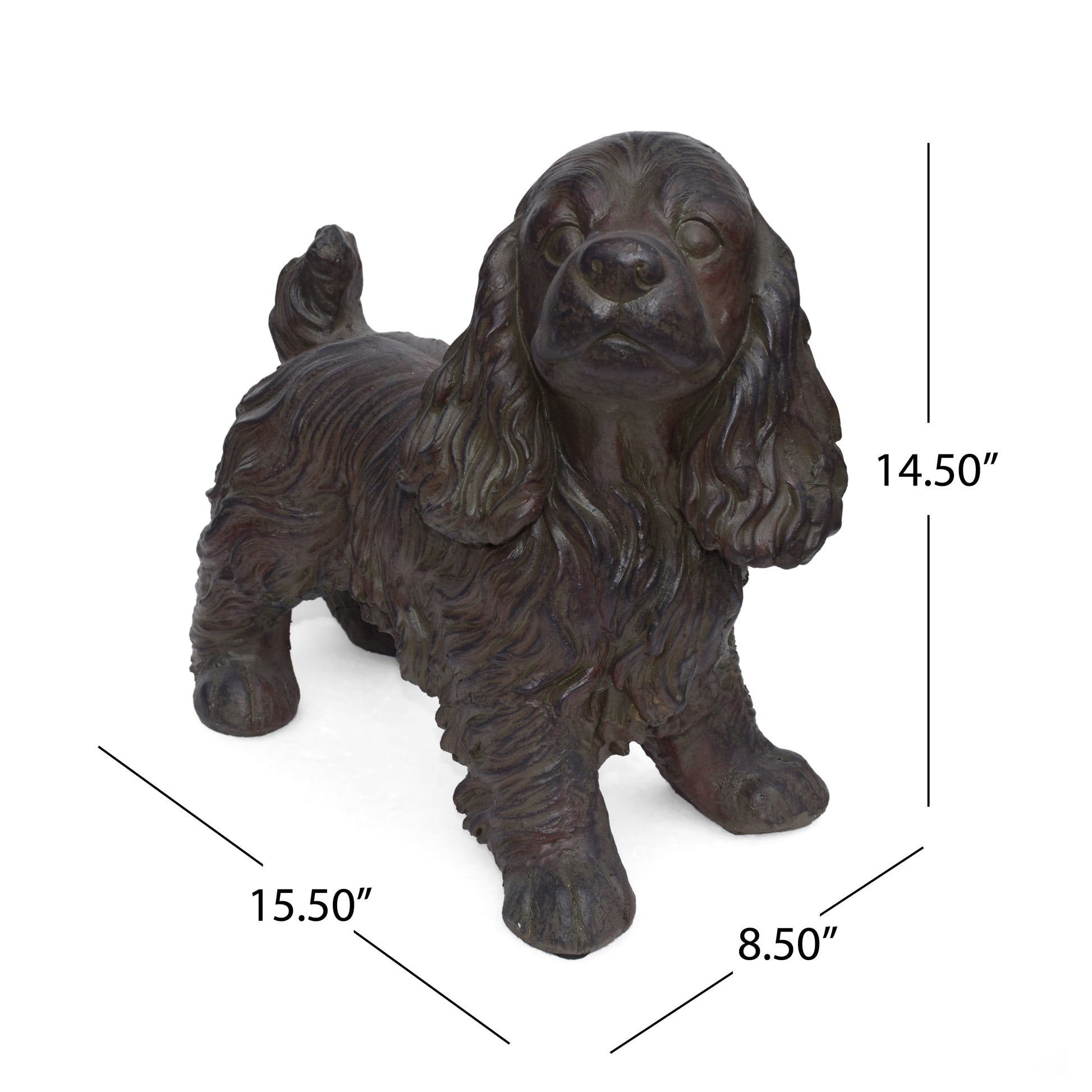 Josie dog cast stone garden statue dark brown with detailed fur texture garden accessory on Tampa Home & Garden Store