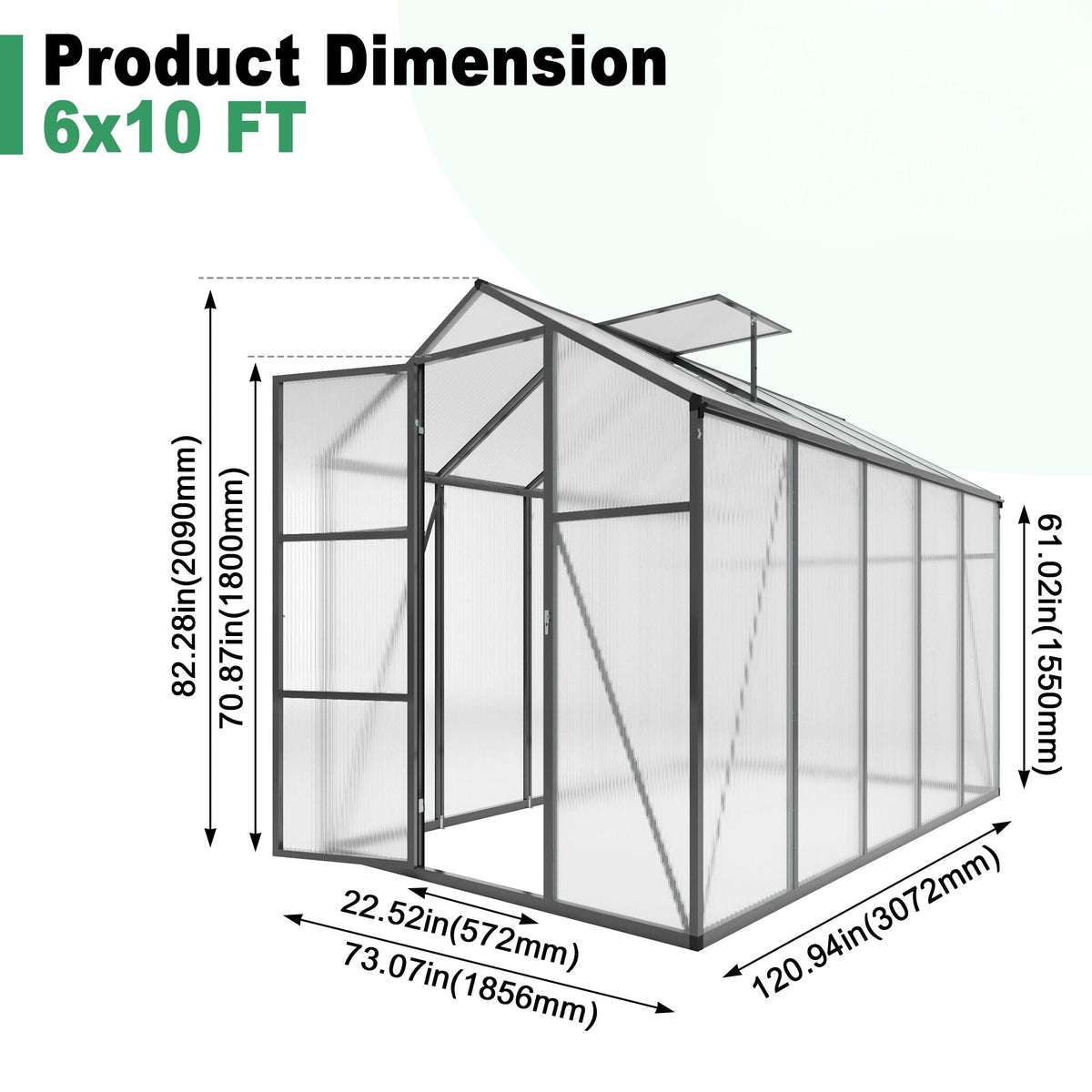 Windproof greenhouse with raised base, black frame and polycarbonate panels by HouseOfZazla on Tampa Home & Garden Store