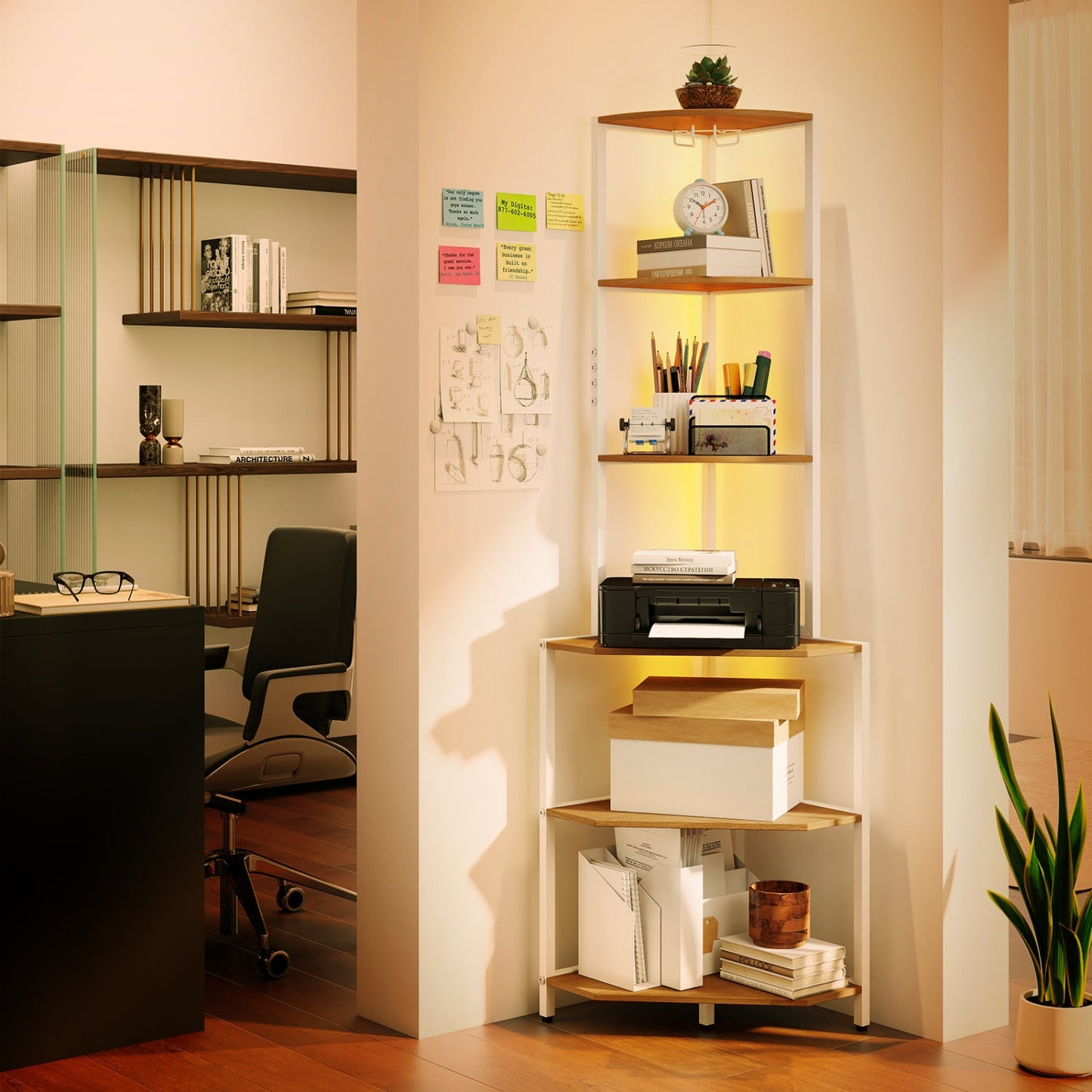 65 Inch Corner Shelf with Charging Station Light