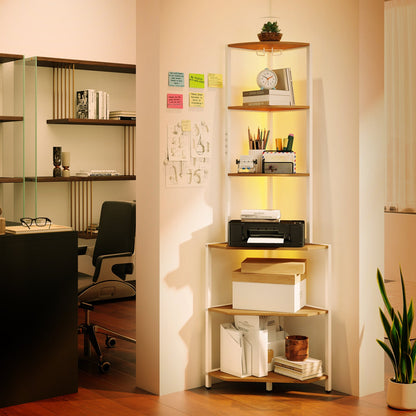 65 Inch Corner Shelf with Charging Station Light