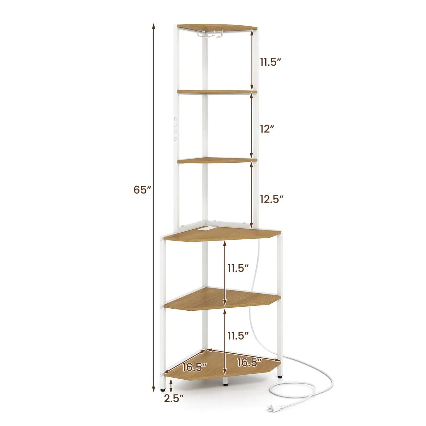65 Inch Corner Shelf with Charging Station Light