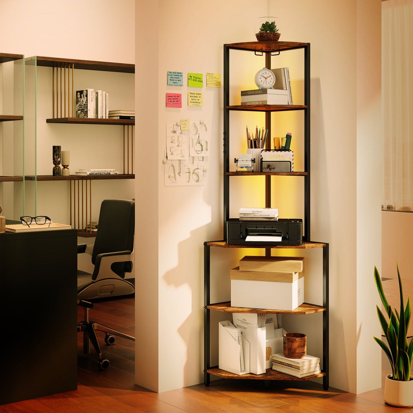 65 Inch Corner Shelf with Charging Station Light