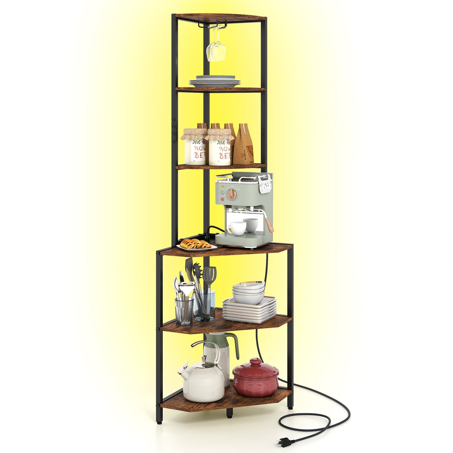 65 Inch Corner Shelf with Charging Station Light