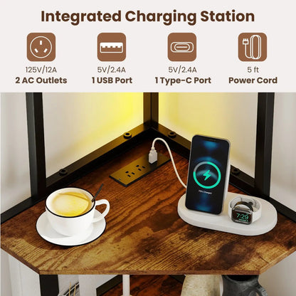 65 Inch Corner Shelf with Charging Station Light