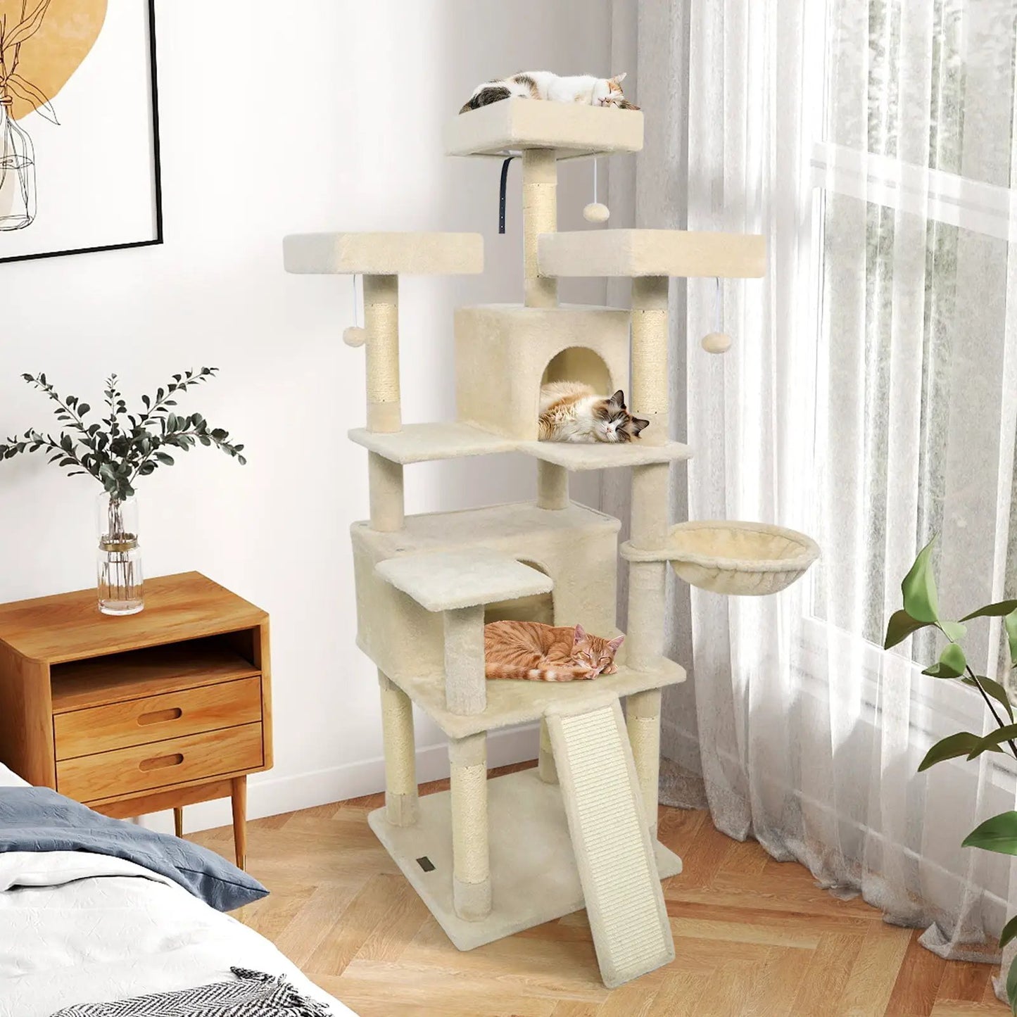 65 Inch Cat Tree Multi Level Perches and Condos