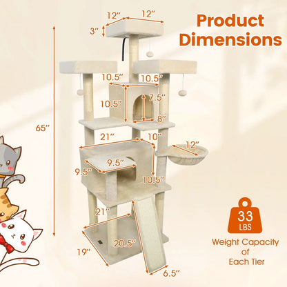 65 Inch Cat Tree Multi Level Perches and Condos