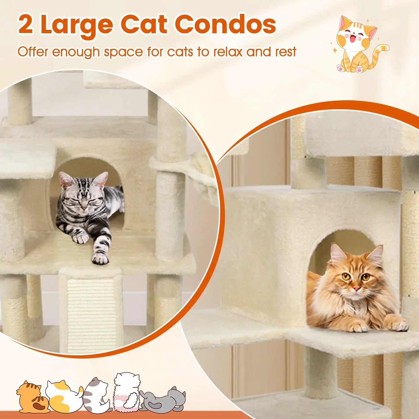 65 Inch Cat Tree Multi Level Perches and Condos