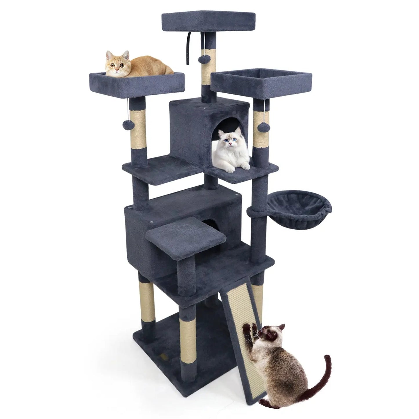 65 Inch Cat Tree Multi Level Perches and Condos