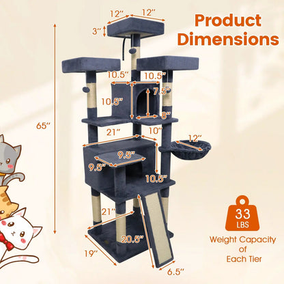 65 Inch Cat Tree Multi Level Perches and Condos