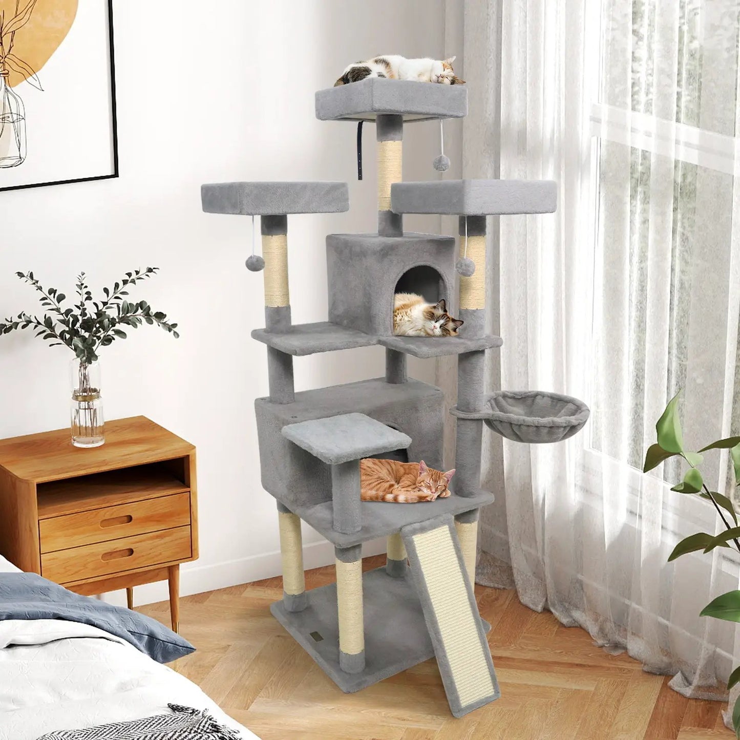 65 Inch Cat Tree Multi Level Perches and Condos