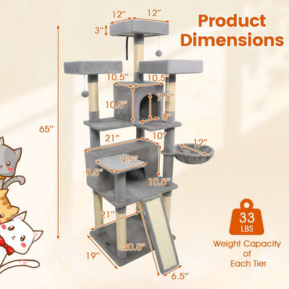 65 Inch Cat Tree Multi Level Perches and Condos