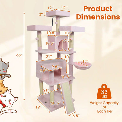 65 Inch Cat Tree Multi Level Perches and Condos