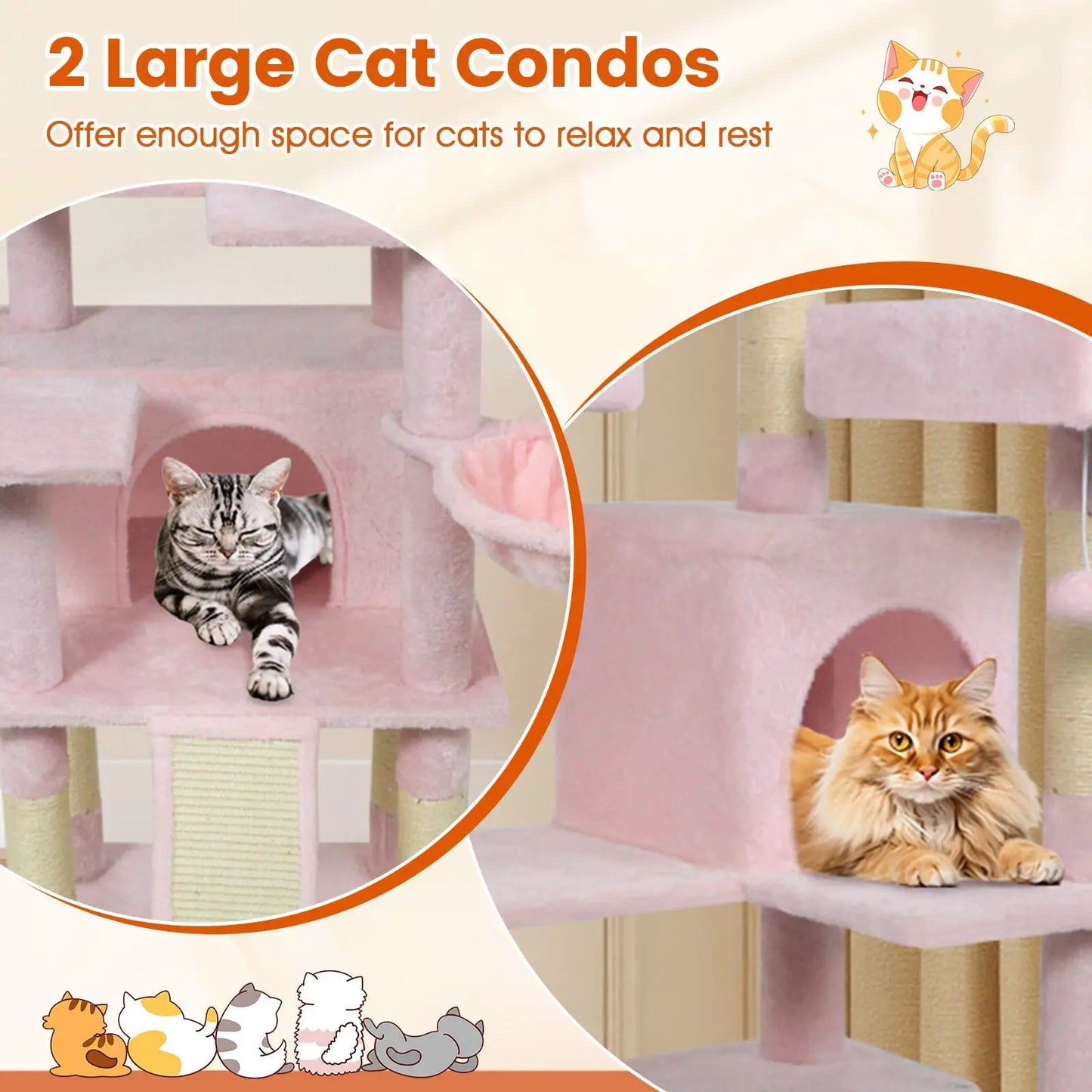 65 Inch Cat Tree Multi Level Perches and Condos