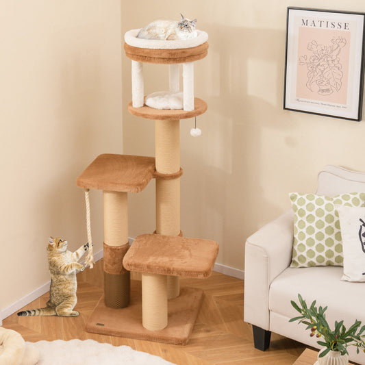 65 Inches Tall Cat Tree with Self-groomer and Removable Cat Bed-Coffee - Tampa Home & Garden Store