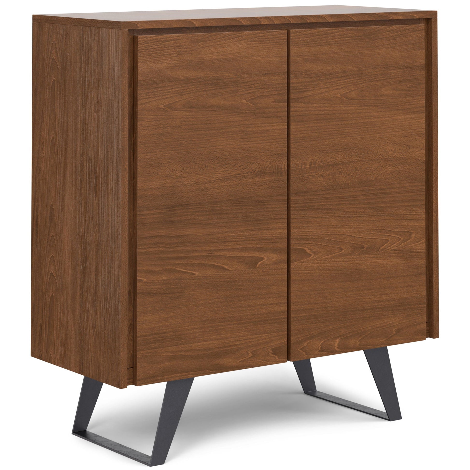 Lowry Handcrafted Medium Storage Cabinet, wood finish accent cabinet with angular metal legs on Tampa Home & Garden Store