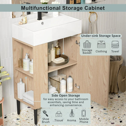Bathroom Vanity Combo Cabinet with white ceramic sink and light wood base on Tampa Home & Garden Store