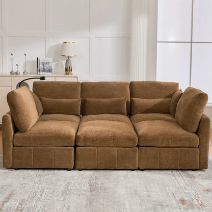Modern modular U-shaped sofa bed with movable ottoman and USB ports in brown fabric 2-piece on Tampa Home & Garden Store