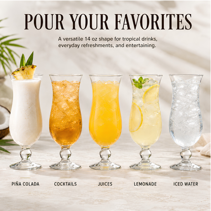 Set of 6 Tall Hurricane Glasses for Home and Bar