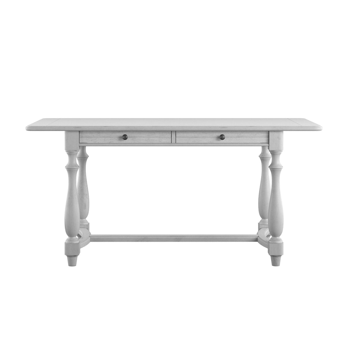 Gray, solid-wood gathering-height bar table with two drawers and turned legs, HouseOfZazla on Tampa Home & Garden Store