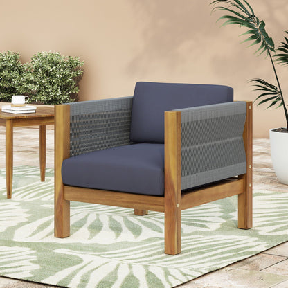 Outdoor Club Chair With Rattan Rope Wave - Dark Gray cushions, wooden frame HouseOfZazla on Tampa Home & Garden Store