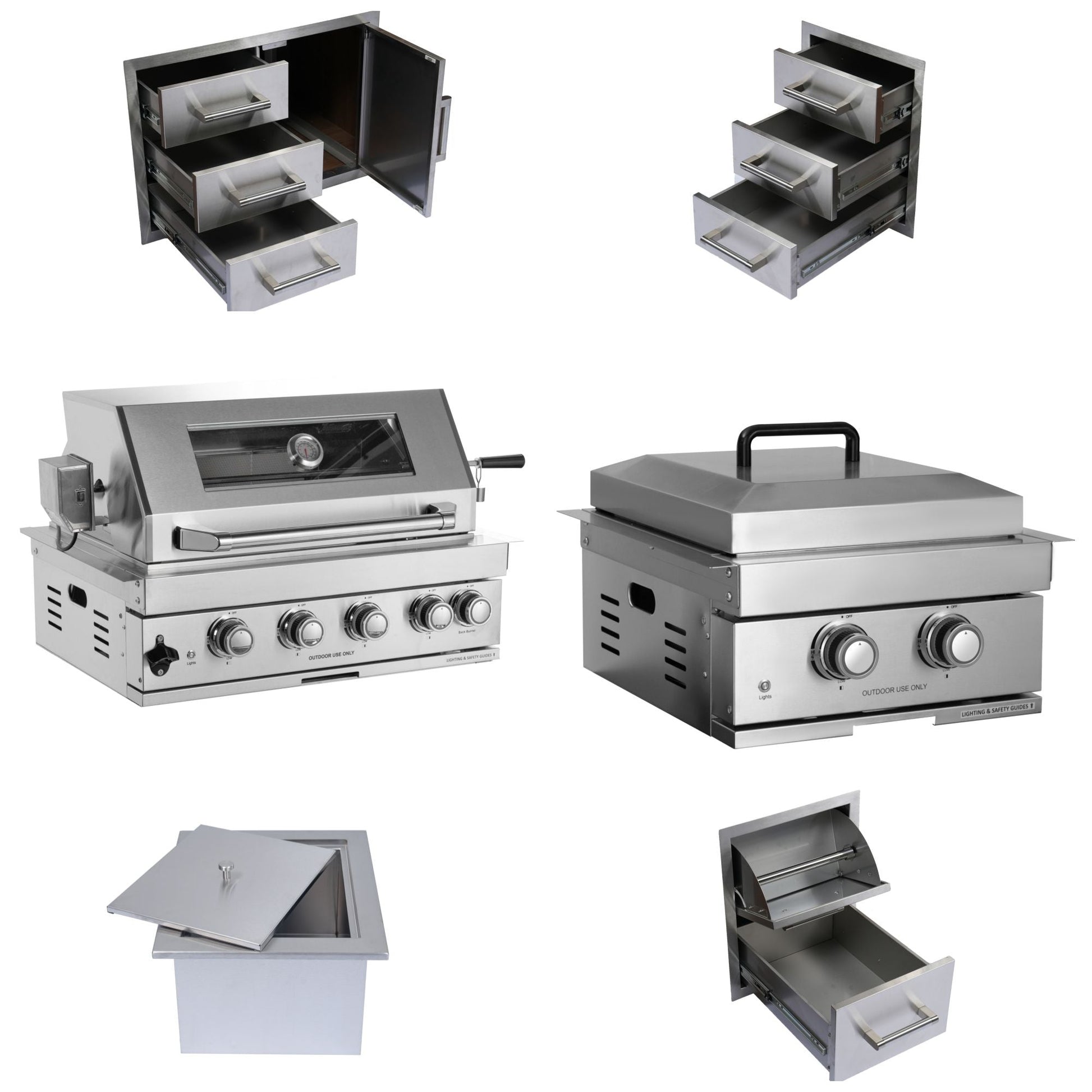 Built-in outdoor LPG grill 60000 Btu with drop-in ice box and tools in silver HouseOfZazla on Tampa Home & Garden Store