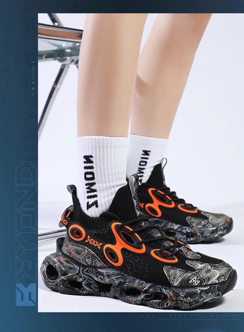 Galaxy Blade Sneaker pair FLIPSTYLEZLLC black knit upper with orange accents on Tampa Home & Garden Store