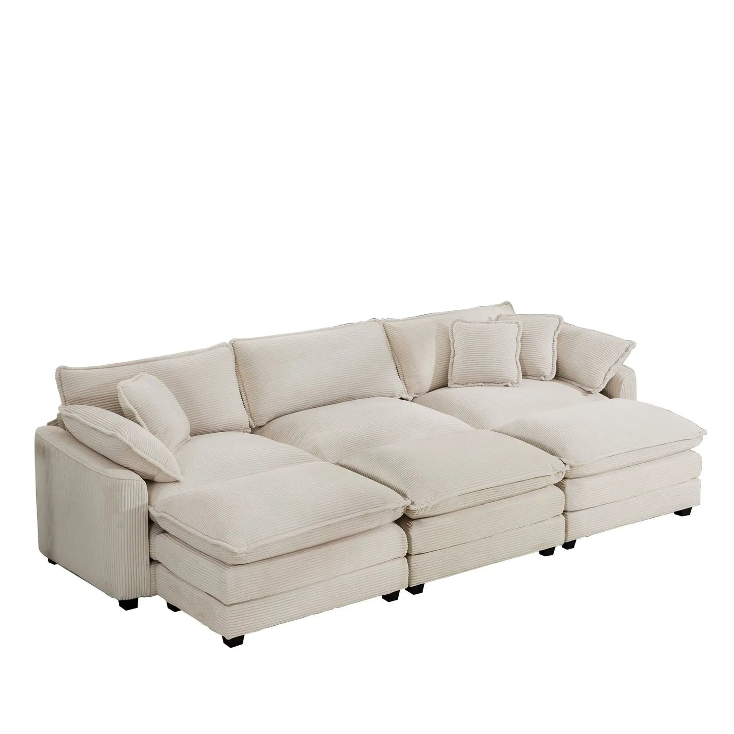 Beige modern oversized modular cushion sofa with ottoman, low back - 3-piece living room set on Tampa Home & Garden Store