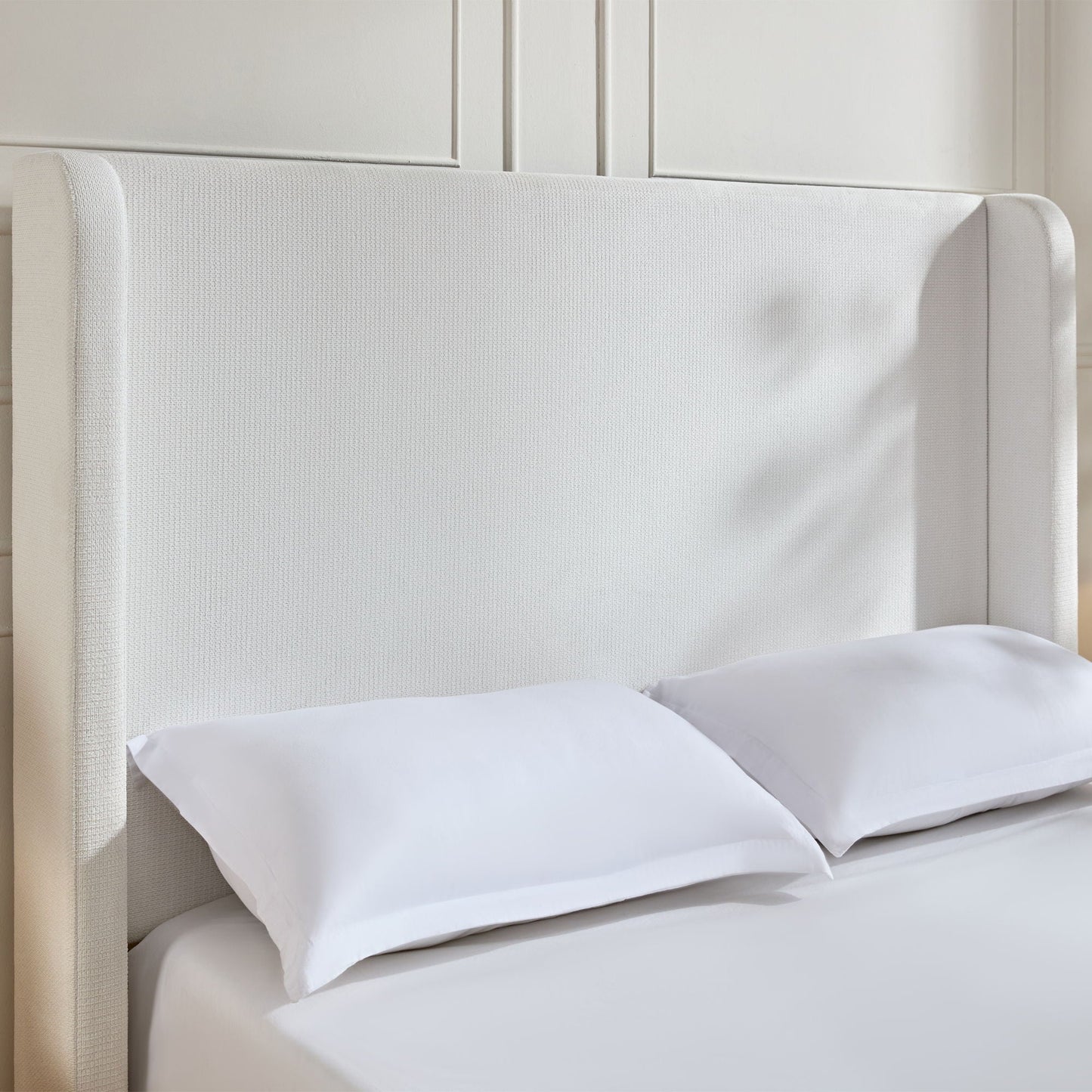 Harper tall headboard upholstered bed cream fabric by HouseOfZazla on Tampa Home & Garden Store