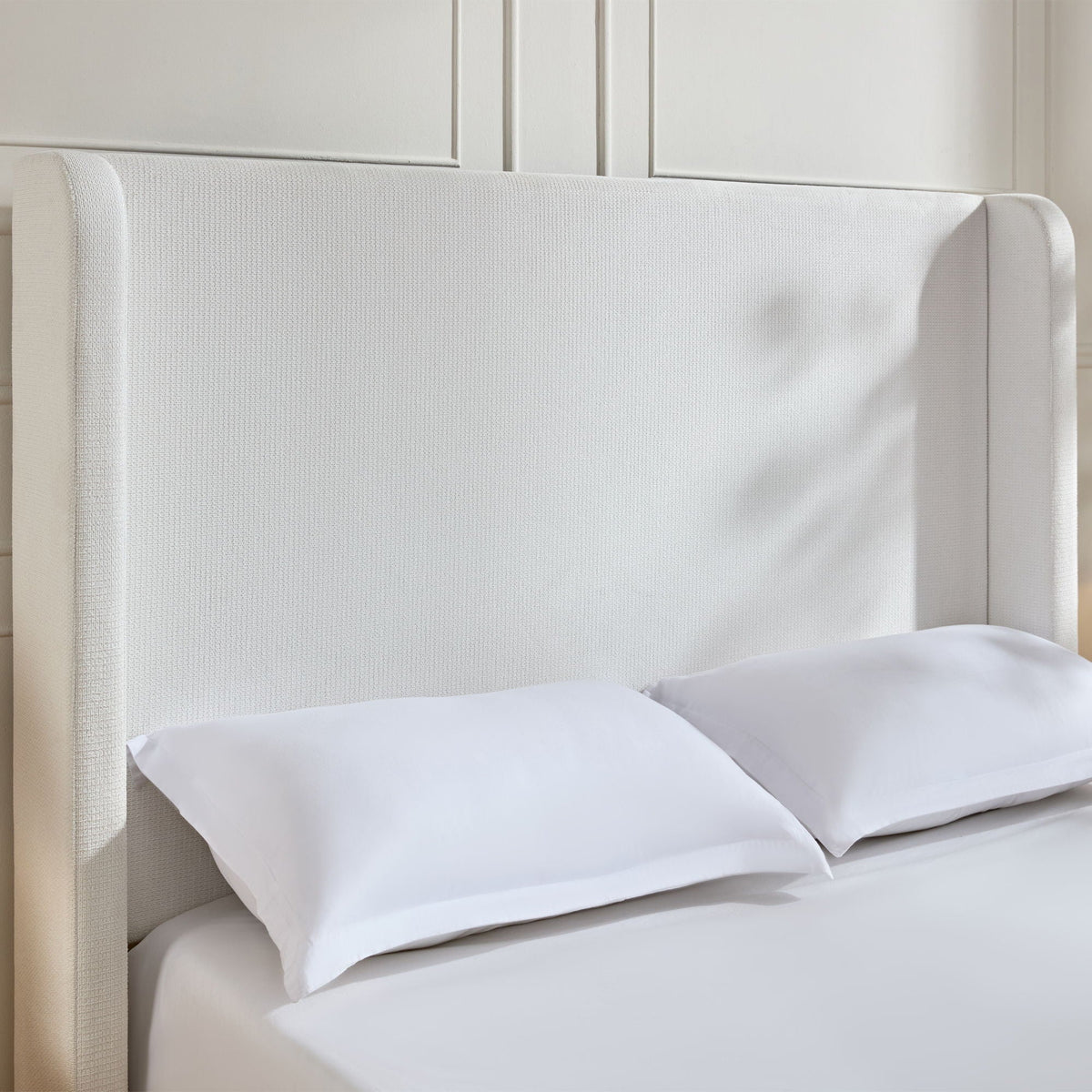Harper tall headboard upholstered bed cream fabric by HouseOfZazla on Tampa Home & Garden Store