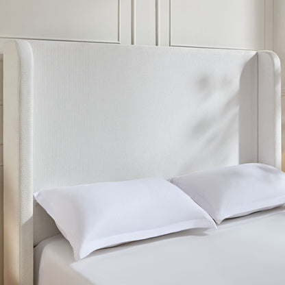 Harper tall headboard upholstered bed cream fabric by HouseOfZazla on Tampa Home & Garden Store