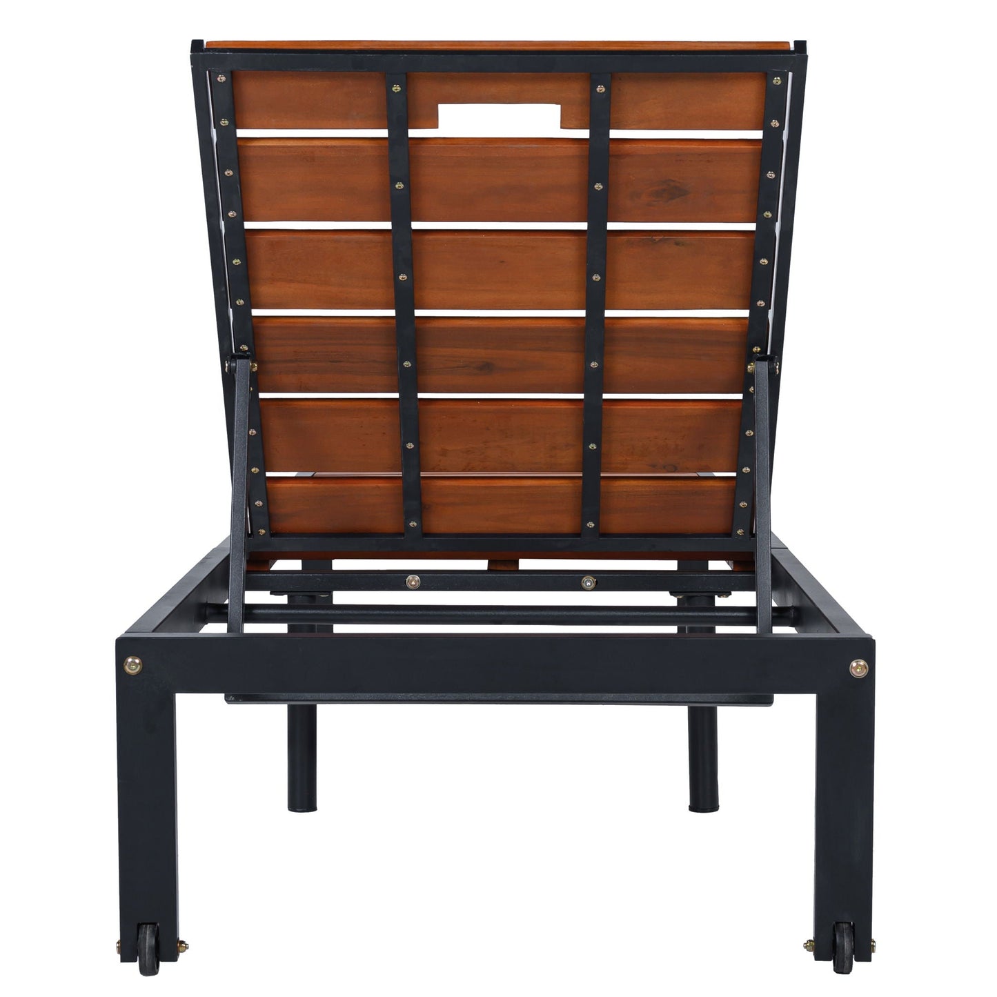 Outdoor Chaise With Adjustable Backrest sunlounger wood slats, black metal frame on Tampa Home & Garden Store