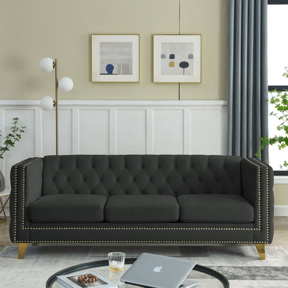 Modern Button Tufted Sofa With Nailhead Trim