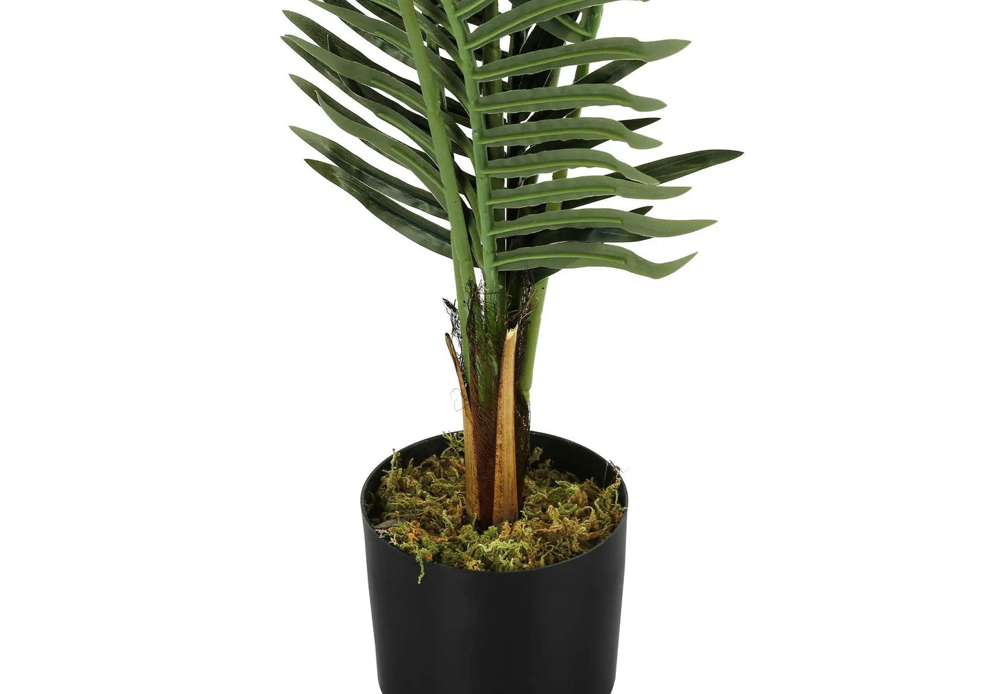 Artificial palm floor plant, 47in tall, potted with green fronds in a black pot on Tampa Home & Garden Store