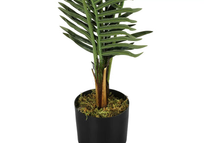 Artificial palm floor plant, 47in tall, potted with green fronds in a black pot on Tampa Home & Garden Store