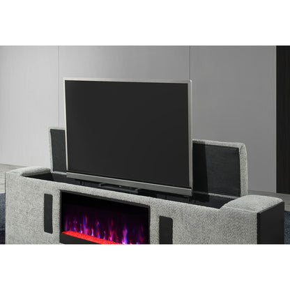 Isaiah TV lift bed with fireplace in gray upholstered finish by HouseOfZazla on Tampa Home & Garden Store