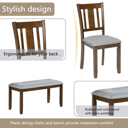 Wooden Dining Table With Four Chairs And Bench